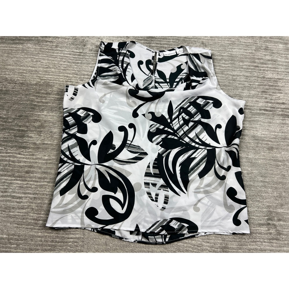 Liz Claiborne Blouse Womens XL Black White Floral Cowl Neck Sleeveless Shell Top